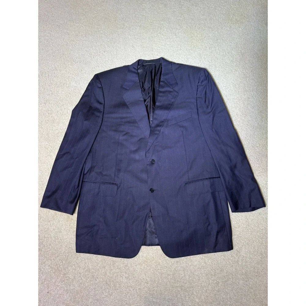 Canali Saks Fifth Avenue Blazer Mens Navy Pinstripe Super 120 Wool Made in Italy